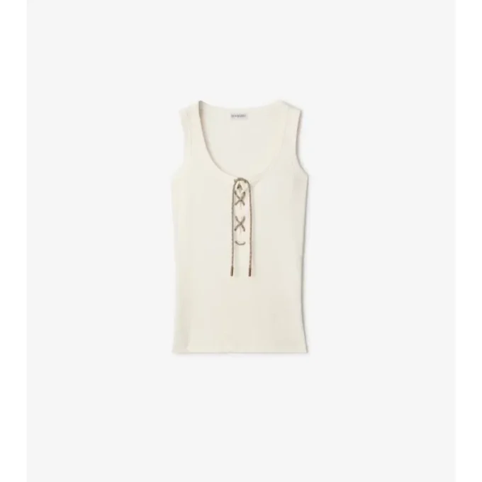 Camiseta sin mangas de mezcla de algodón con ribete a cuadros Camiseta sin mangas de mezcla de algodón con ribete a cuadros