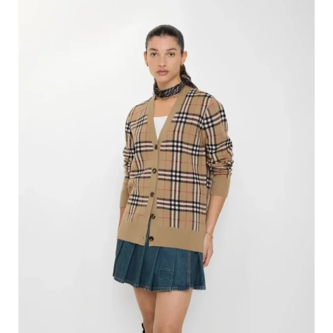 Cardigan de algodón con estampado de cuadros Cardigan de algodón con estampado de cuadros