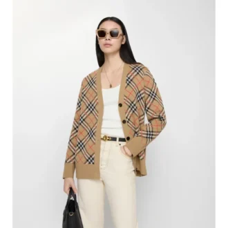 Cardigan de algodón con estampado de cuadros