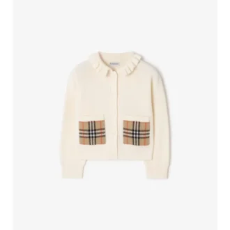 Cardigan de algodón y lana con bolsillos de cuadros