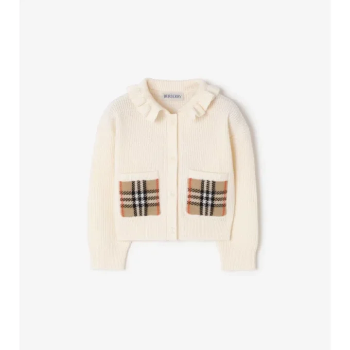 Cardigan de algodón y lana con bolsillos de cuadros
