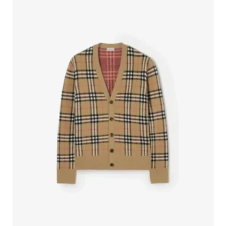 Cardigan de algodón y lana con estampado de cuadros