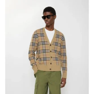 Cardigan de algodón y lana con estampado de cuadros