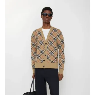 Cardigan de algodón y lana con estampado de cuadros