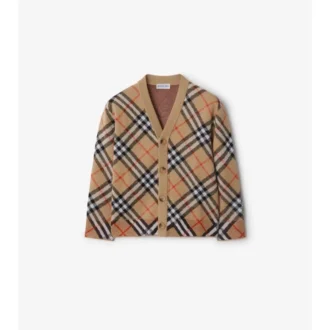 Cardigan de lana con estampado de cuadros