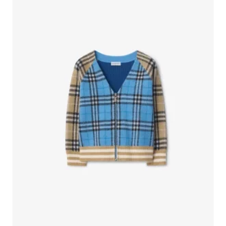 Cardigan de lana con estampado de cuadros y cremallera