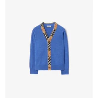Cardigan de lana con ribetes a cuadros