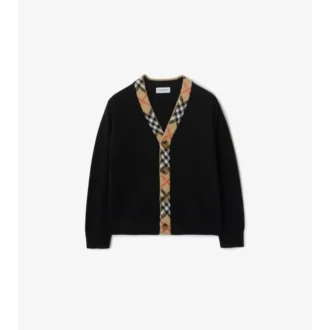 Cardigan de lana con ribetes a cuadros