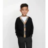 Cardigan de lana con ribetes a cuadros Cardigan de lana con ribetes a cuadros