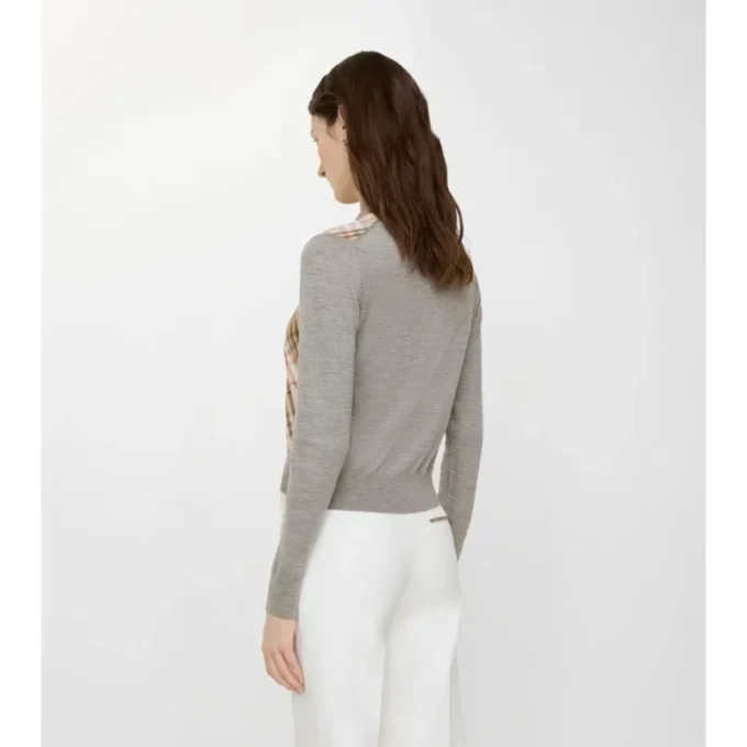 Cardigan de lana y seda con paneles de cuadros