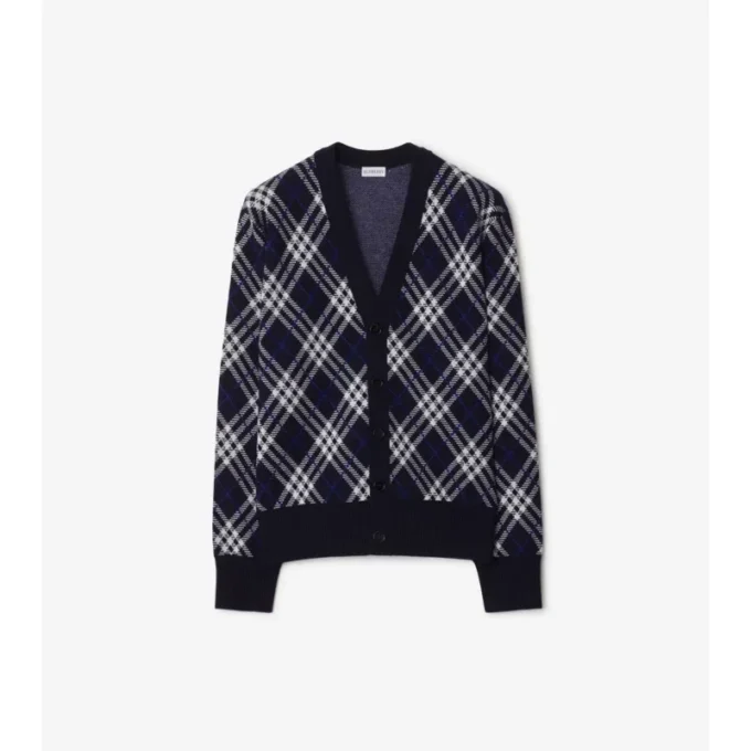 Cardigan de mezcla de lana con estampado de cuadros Cardigan de mezcla de lana con estampado de cuadros