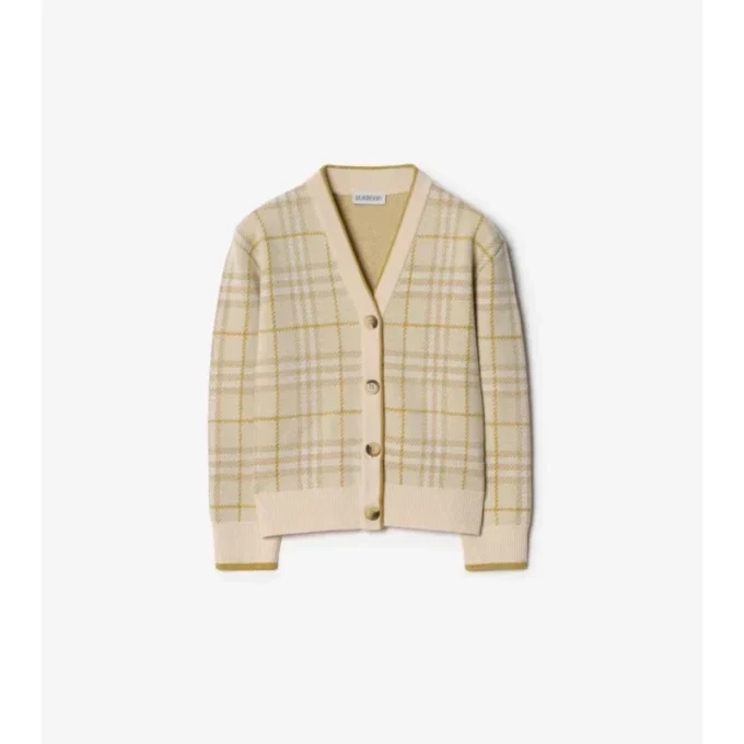 Cardigan de mezcla de lana con estampado de cuadros metalizados Cardigan de mezcla de lana con estampado de cuadros metalizados