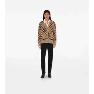 Cardigan de mezcla de lana y mohair con estampado de cuadros Cardigan de mezcla de lana y mohair con estampado de cuadros
