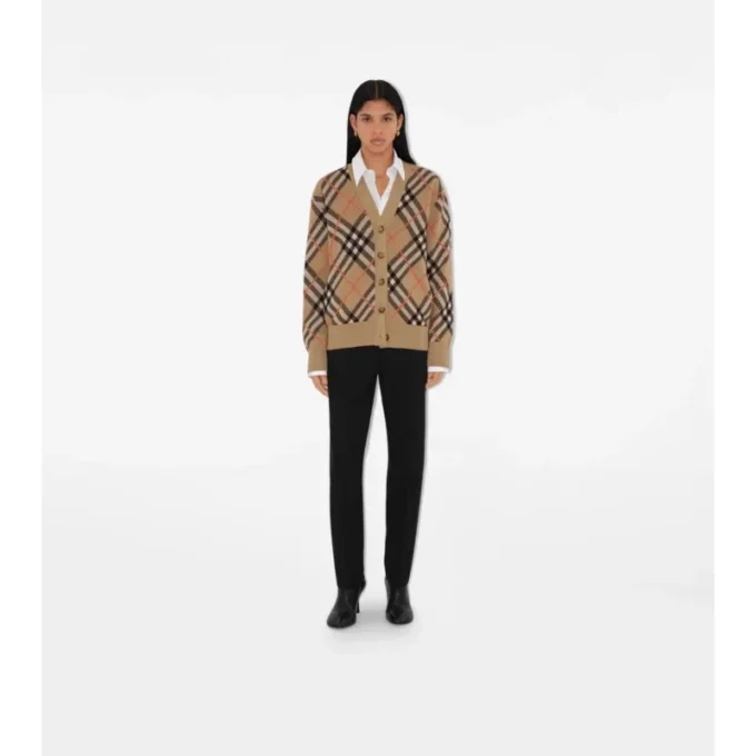 Cardigan de mezcla de lana y mohair con estampado de cuadros