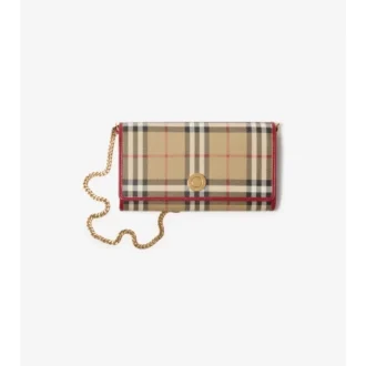 Cartera con correa de cadena y estampado de cuadros
