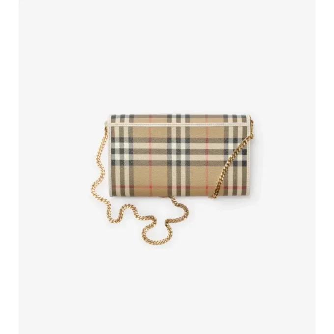 Cartera con correa de cadena y estampado de cuadros