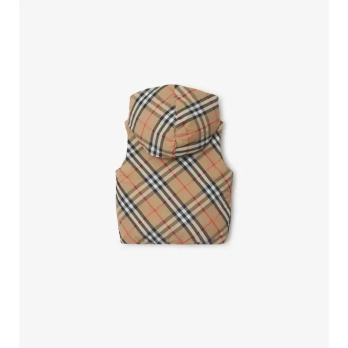 Chaleco acolchado reversible de nailon con estampado de cuadros Chaleco acolchado reversible de nailon con estampado de cuadros