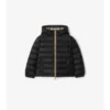 Chaqueta acolchada con capucha de nailon con cinta a cuadros Chaqueta acolchada con capucha de nailon con cinta a cuadros