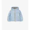 Chaqueta acolchada con capucha de nailon con cinta a cuadros Chaqueta acolchada con capucha de nailon con cinta a cuadros