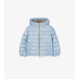 Chaqueta acolchada con capucha de nailon con cinta a cuadros