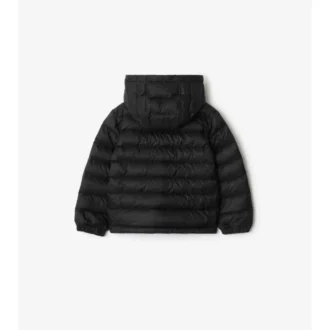 Chaqueta acolchada con capucha de nailon con cinta a cuadros