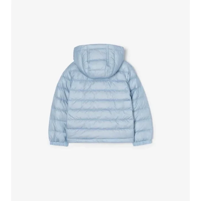 Chaqueta acolchada con capucha de nailon con cinta a cuadros Chaqueta acolchada con capucha de nailon con cinta a cuadros