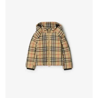 Chaqueta acolchada con capucha y estampado de cuadros