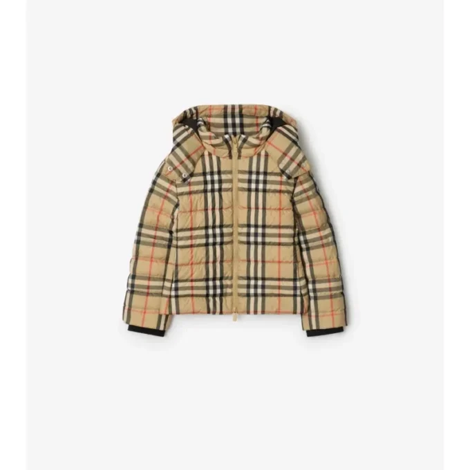 Chaqueta acolchada con capucha y estampado de cuadros Chaqueta acolchada con capucha y estampado de cuadros