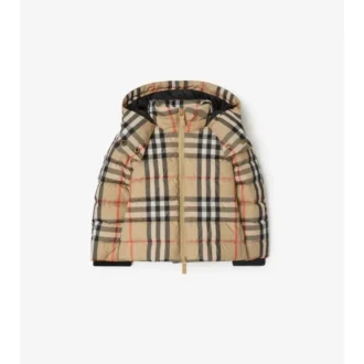 Chaqueta acolchada con capucha y estampado de cuadros