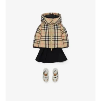 Chaqueta acolchada con capucha y estampado de cuadros