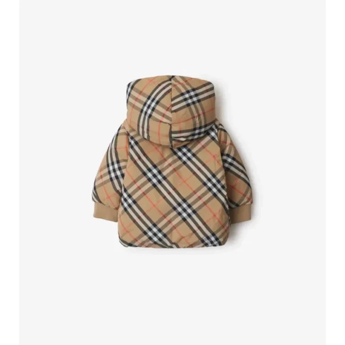 Chaqueta acolchada reversible de nailon con estampado de cuadros Chaqueta acolchada reversible de nailon con estampado de cuadros