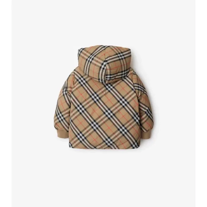 Chaqueta acolchada reversible de nailon con estampado de cuadros Chaqueta acolchada reversible de nailon con estampado de cuadros