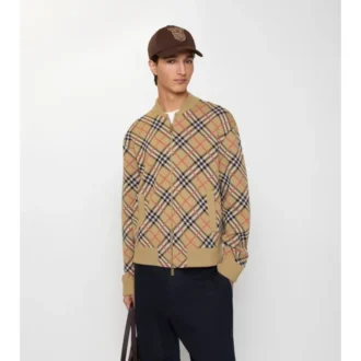 Chaqueta bomber de algodón y lana a cuadros