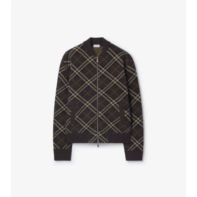 Chaqueta bomber de lana y cachemira con estampado de cuadros Chaqueta bomber de lana y cachemira con estampado de cuadros