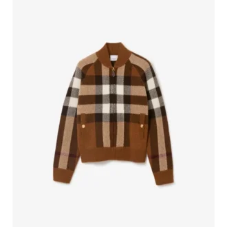 Chaqueta bomber de lana y cachemira con estampado de cuadros