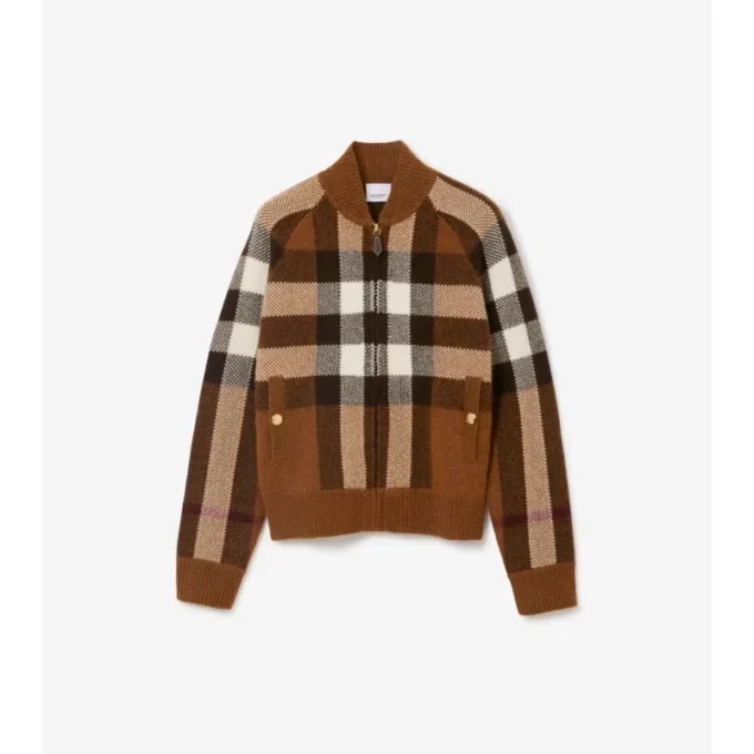 Chaqueta bomber de lana y cachemira con estampado de cuadros