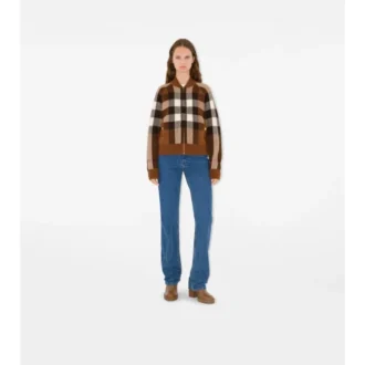 Chaqueta bomber de lana y cachemira con estampado de cuadros