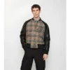 Chaqueta bomber de lana y cuero con estampado de cuadros Chaqueta bomber de lana y cuero con estampado de cuadros