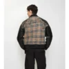 Chaqueta bomber de lana y cuero con estampado de cuadros Chaqueta bomber de lana y cuero con estampado de cuadros