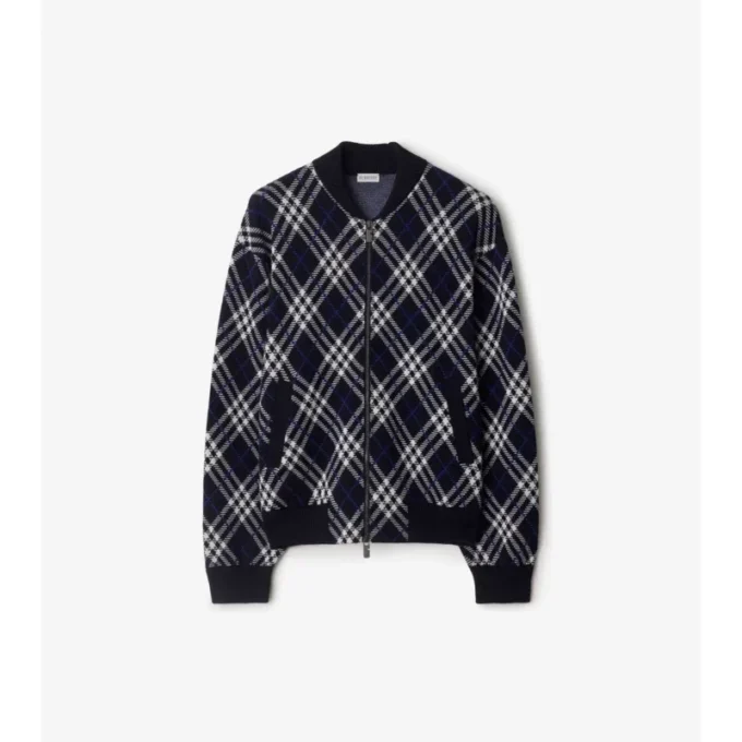 Chaqueta bomber de mezcla de lana con estampado de cuadros Chaqueta bomber de mezcla de lana con estampado de cuadros