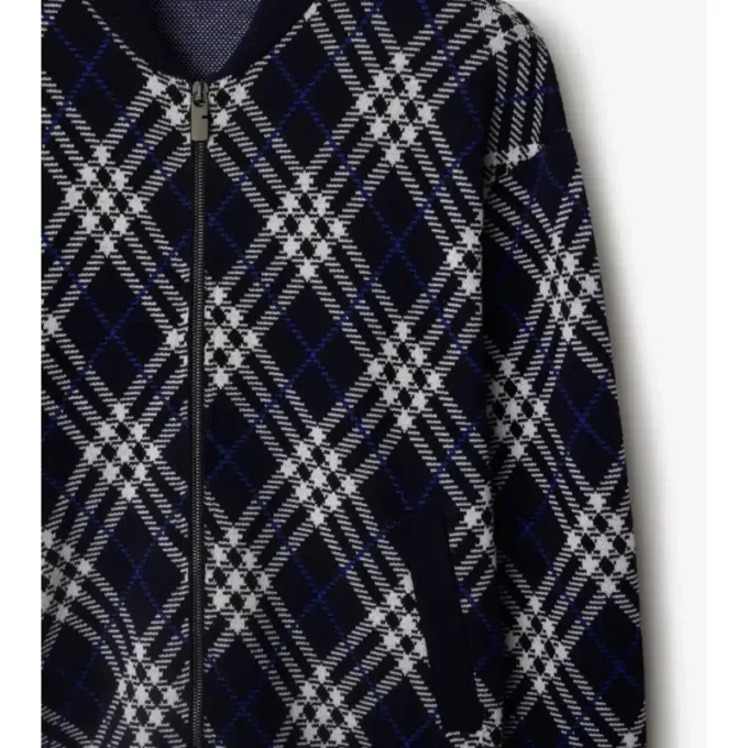Chaqueta bomber de mezcla de lana con estampado de cuadros Chaqueta bomber de mezcla de lana con estampado de cuadros