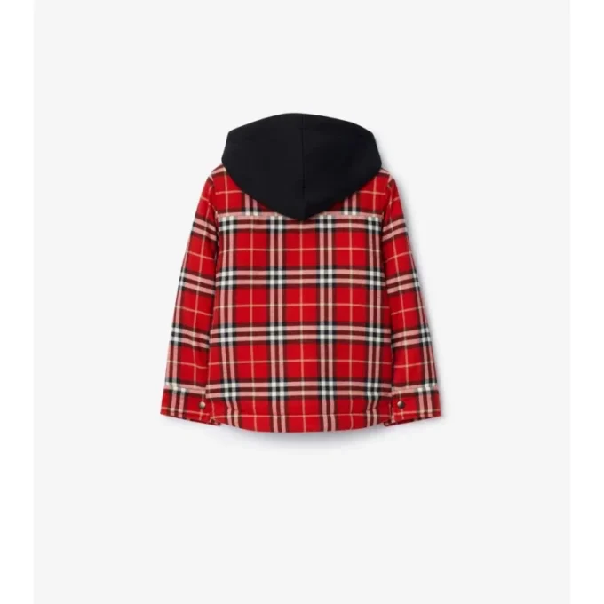 Chaqueta con capucha de algodón a cuadros Chaqueta con capucha de algodón a cuadros