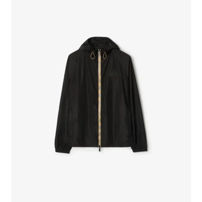 Chaqueta con capucha de nailon con cinta a cuadros Chaqueta con capucha de nailon con cinta a cuadros