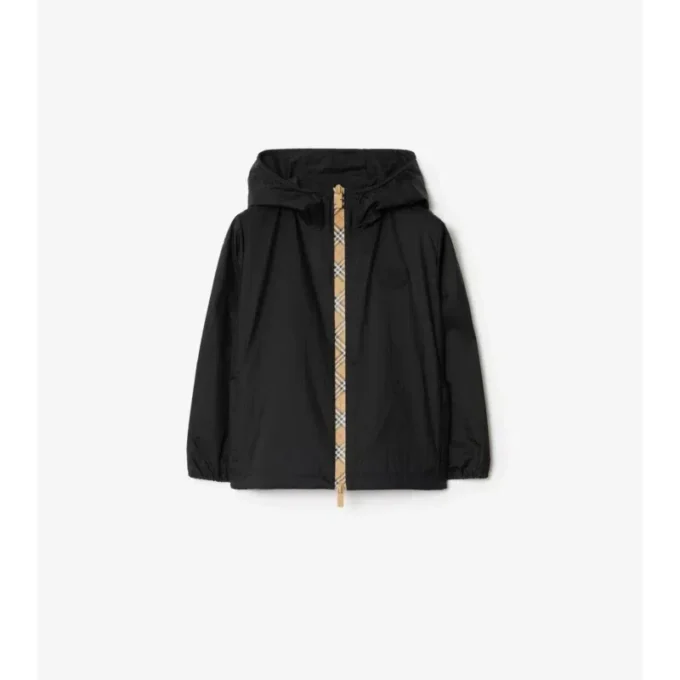 Chaqueta con capucha de nailon con cinta a cuadros Chaqueta con capucha de nailon con cinta a cuadros