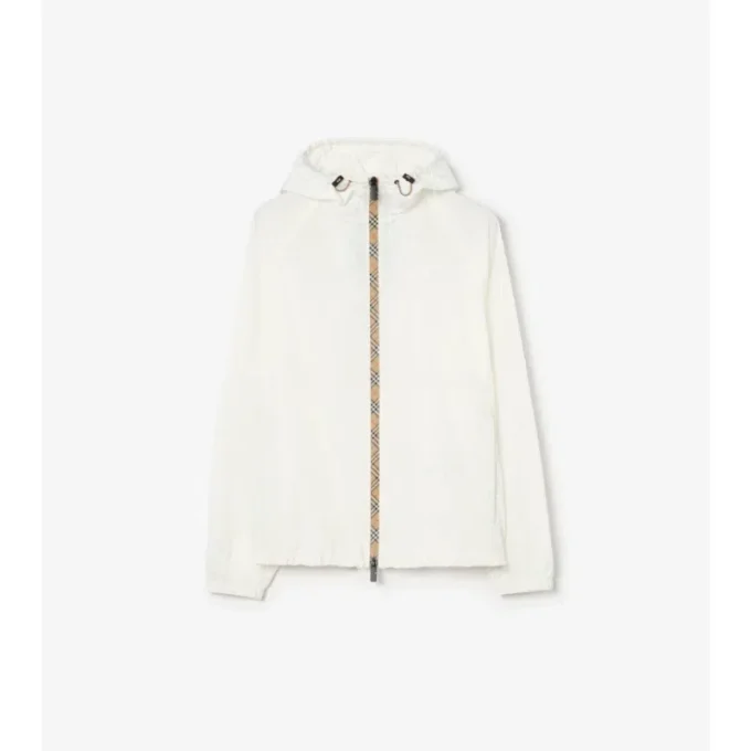 Chaqueta con capucha de nailon con cinta a cuadros