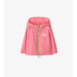 Chaqueta con capucha de nailon con cinta a cuadros