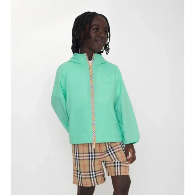 Chaqueta con capucha de nailon con cinta a cuadros Chaqueta con capucha de nailon con cinta a cuadros