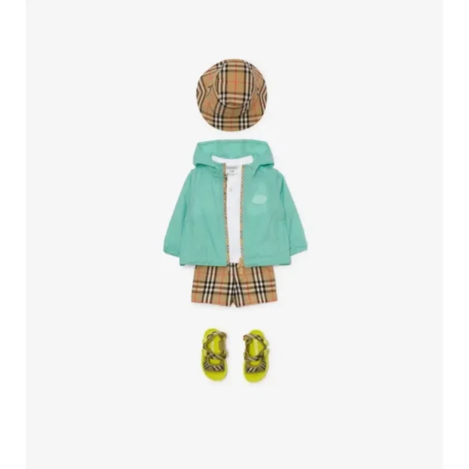 Chaqueta con capucha de nailon con cinta a cuadros Chaqueta con capucha de nailon con cinta a cuadros