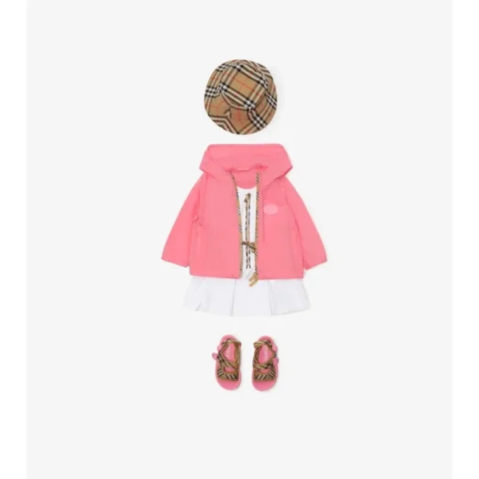 Chaqueta con capucha de nailon con cinta a cuadros Chaqueta con capucha de nailon con cinta a cuadros