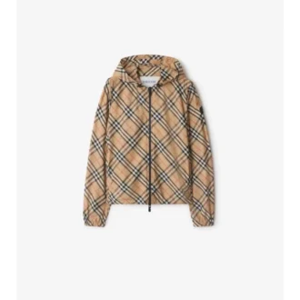 Chaqueta con capucha y estampado de cuadros
